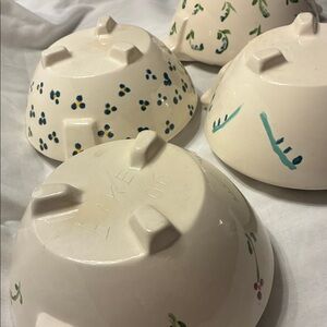 ELKE Planters/Bowls SET/4 Hand-Painted Cream Blue Green Floral Ceramic VTG